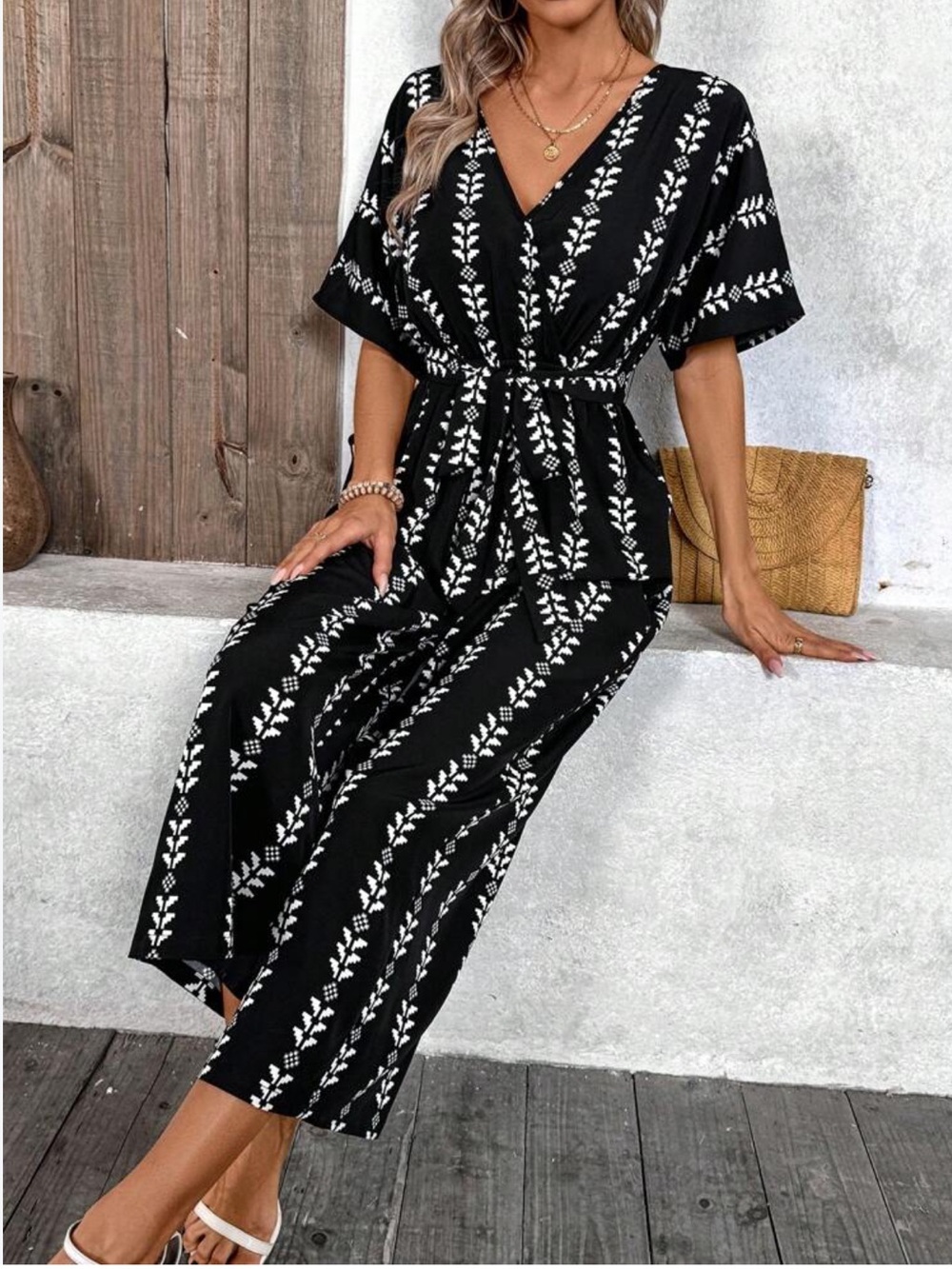 Black/White Geometric Print Jumpsuit
